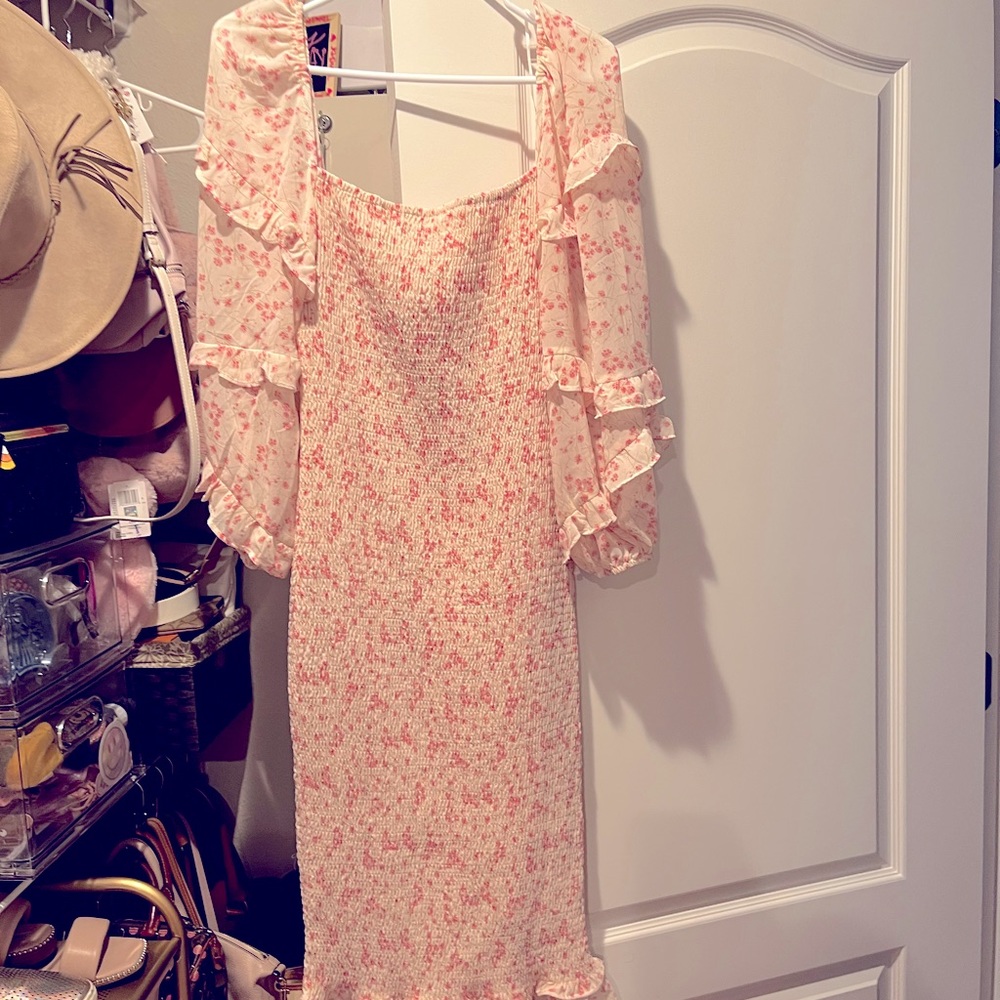 Petal & Pup Pink Floral Cream Midi Dress